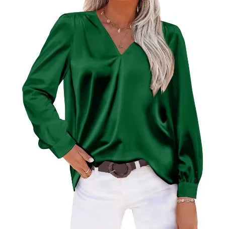 Elegancka Koszula Satynowa Z Dekoltem W Serek