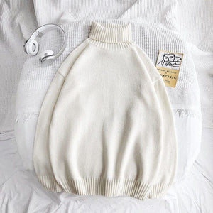 Parine White / M Luźny Wełniany Sweter Męski Z Golfem