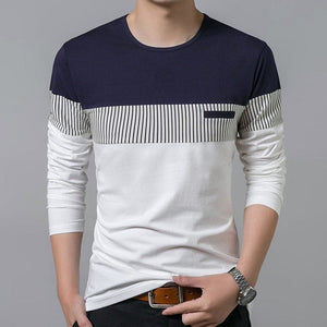 parine.pl Biały / L Bawełniany Longsleeve Męski W Paski