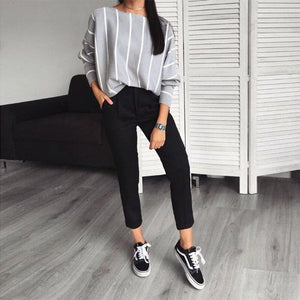 parine.pl Odzież > Bluzka long sleeve Szary / S Bluzka Z Długim Rękawem W Paski