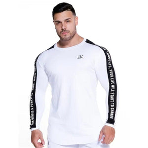 parine.pl Biały 1 / M Rozciągliwy Longsleeve Męski Z Okrąglym Dekoltem