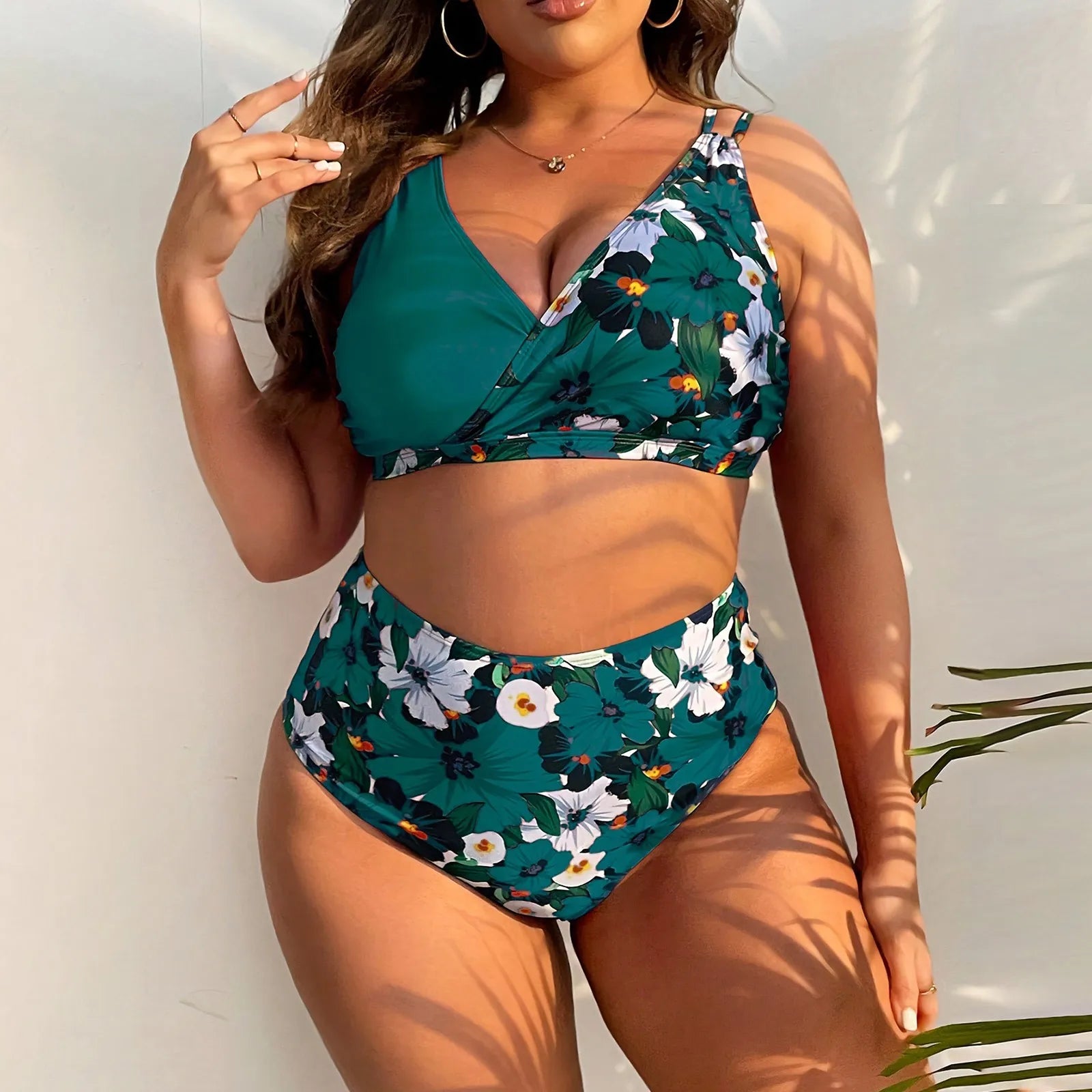 Dwuczęściowy Strój Kąpielowy Plus Size W Kwiaty