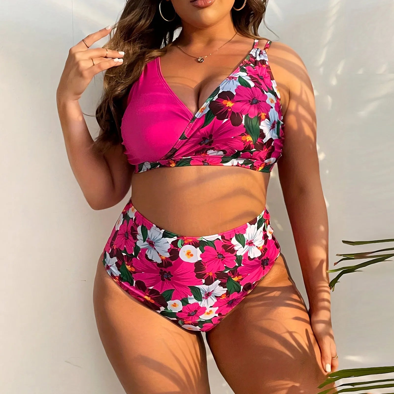 Dwuczęściowy Strój Kąpielowy Plus Size W Kwiaty