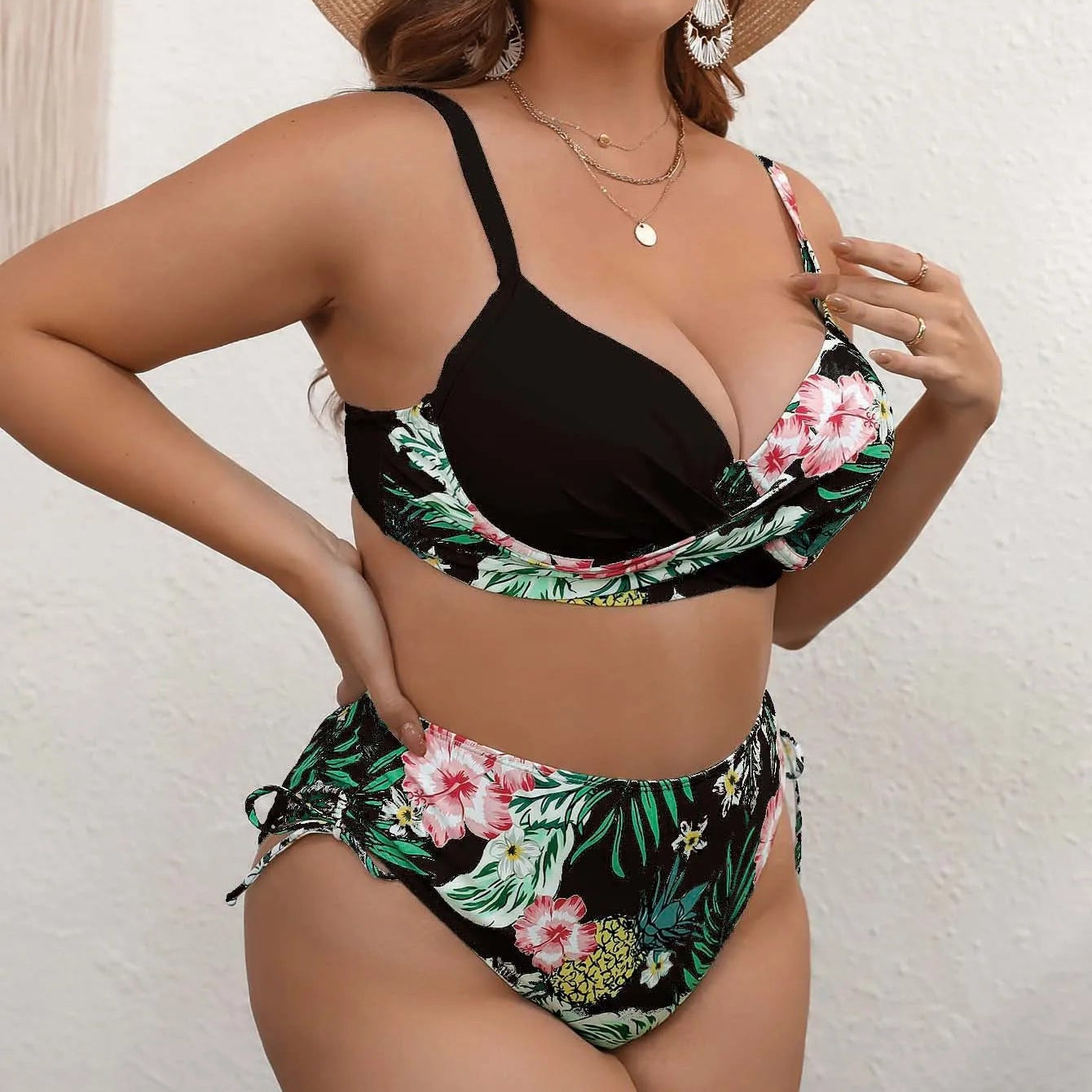 Dwuczęściowy Strój Kąpielowy Plus Size W Kwiaty
