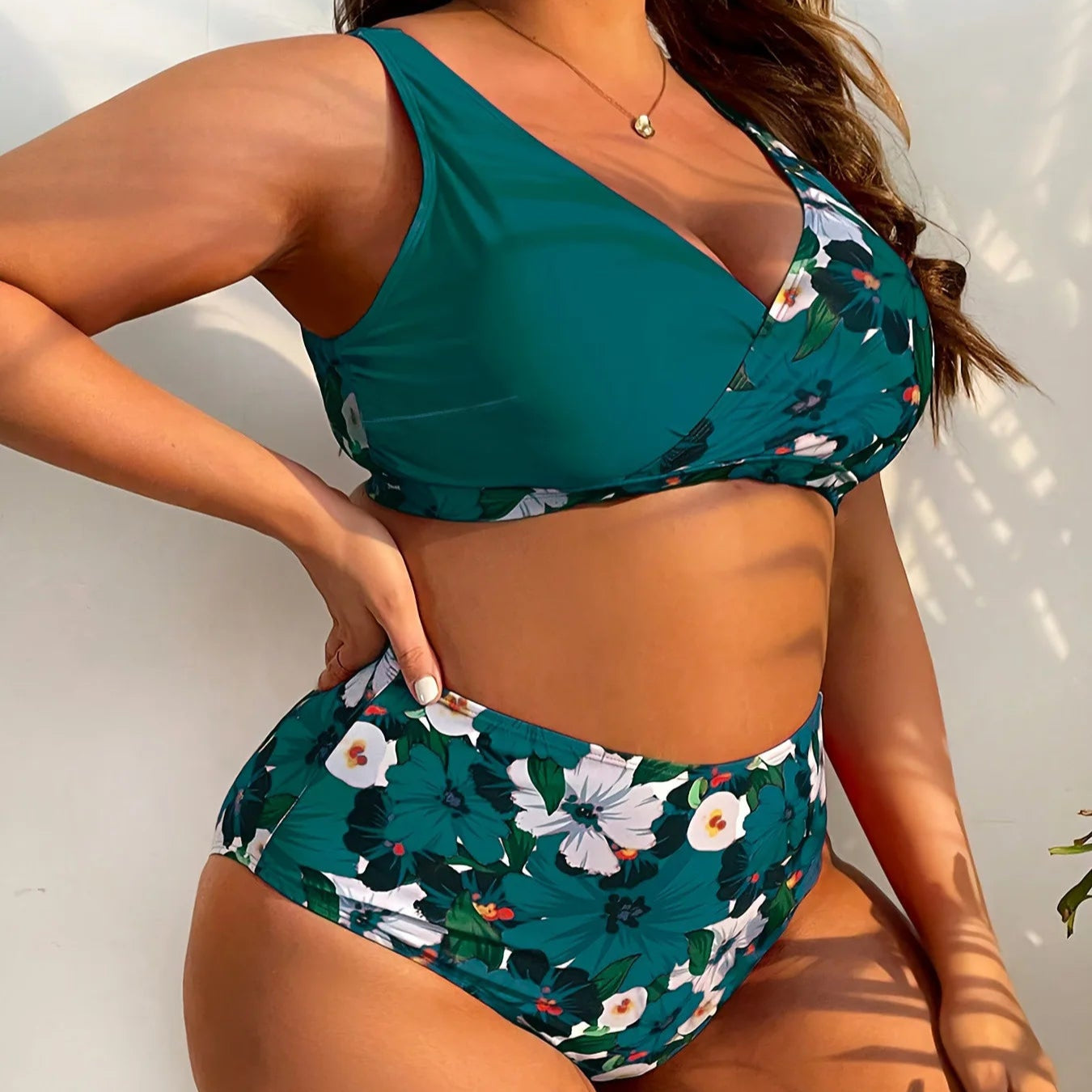 Dwuczęściowy Strój Kąpielowy Plus Size W Kwiaty
