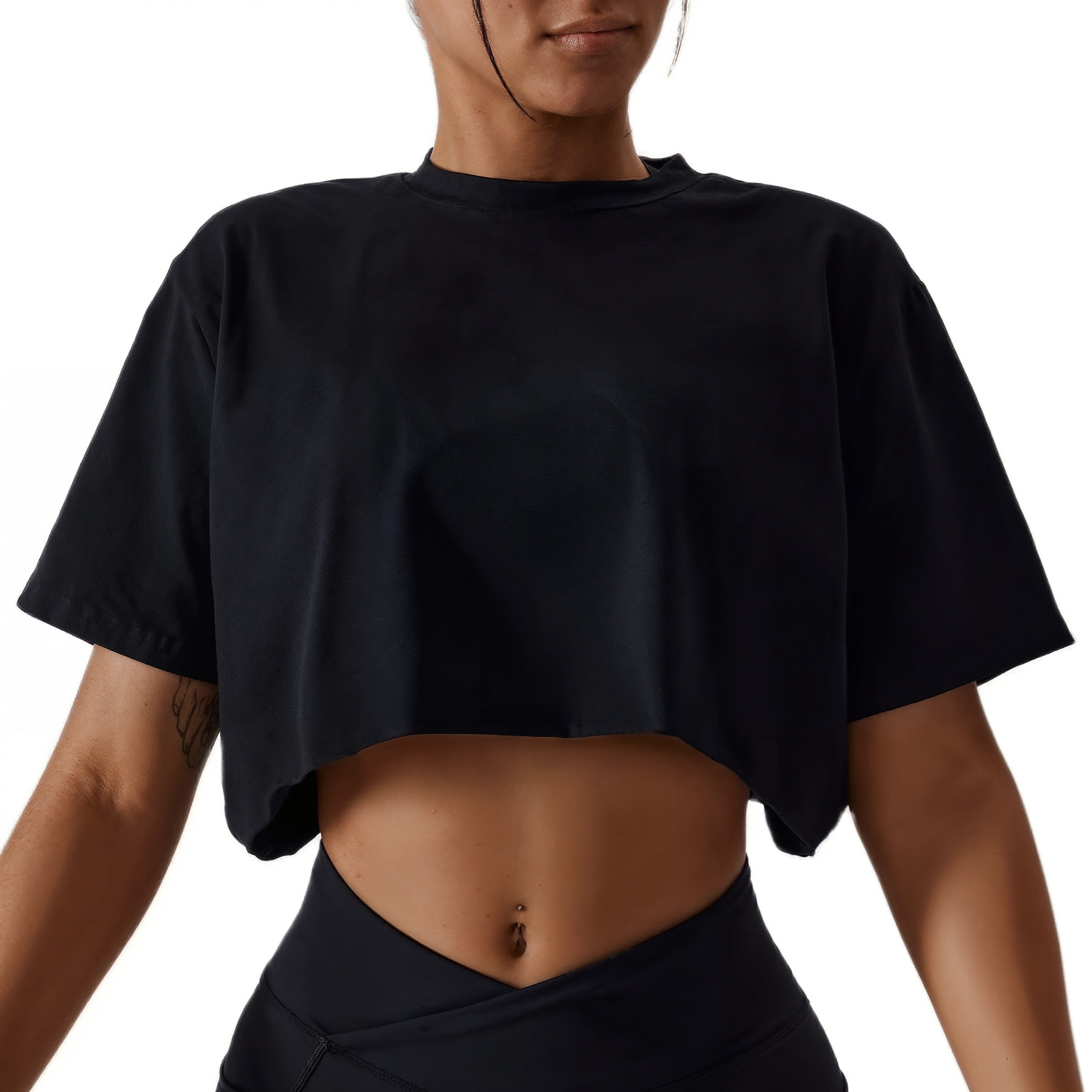 Sportowy Crop Top Z Okrągłym Dekoltem