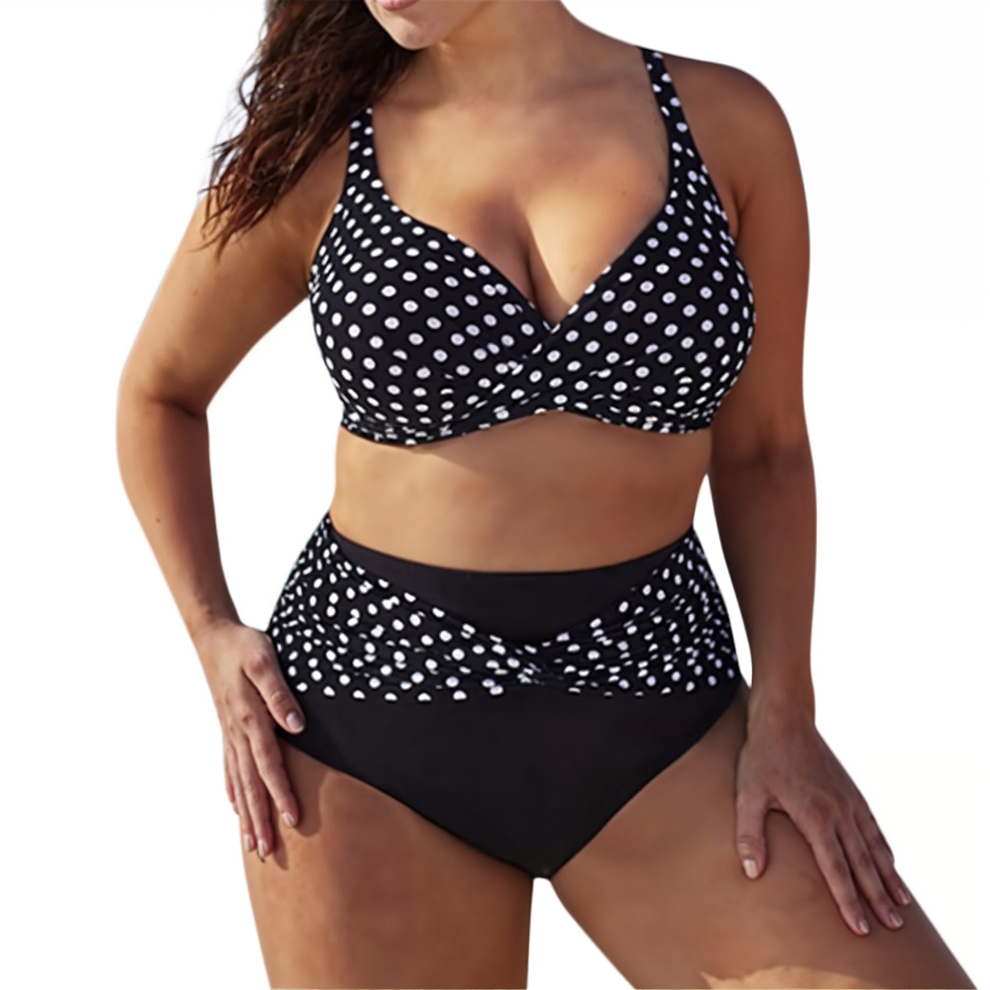 Dwuczęściowy Strój Kąpielowy Plus Size W Kropki