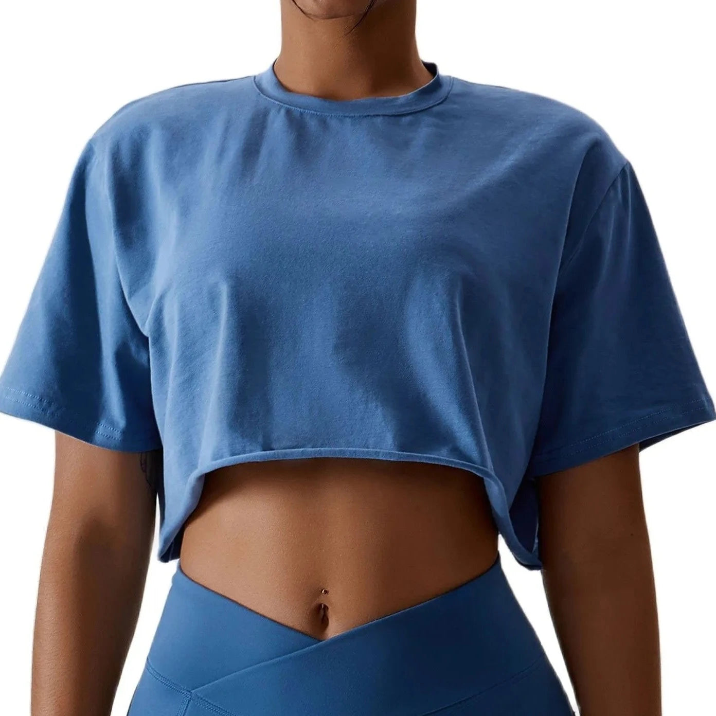 Sportowy Crop Top Z Okrągłym Dekoltem