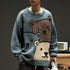 Parine Blue / XXL Bawełniany Sweter Męski We Wzory