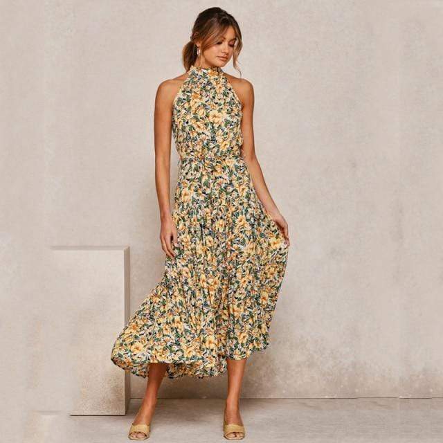 Parine Yellow 100 Polyester / XL Długa Sukienka