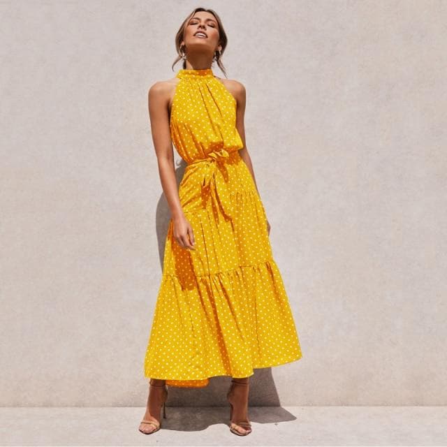Parine Yellow / XL Długa Sukienka