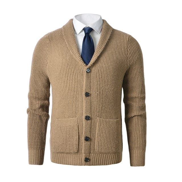 Parine China / Champagne / 6XL Elegancki Wełniany Kardigan Męski