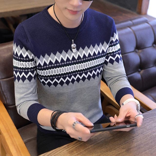 Parine navy 862 / XL Klasyczny Sweter Męski Na Zimę