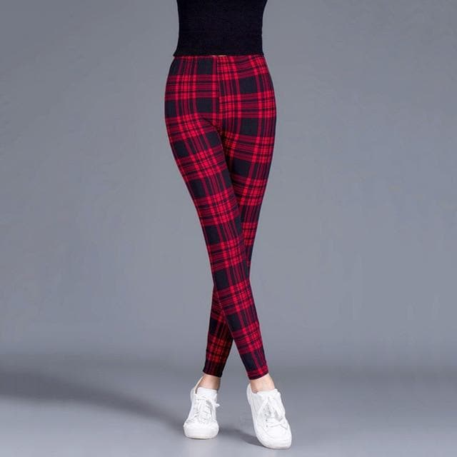 Parine Red Black Grid / M Legginsy 6