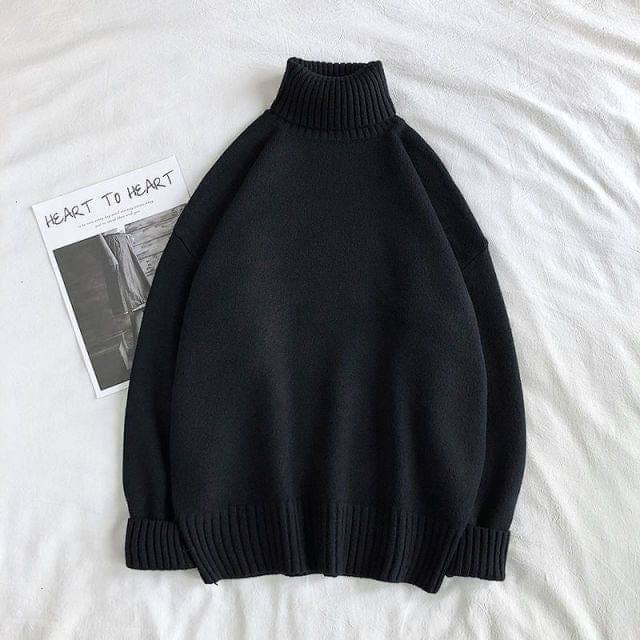 Parine Black / M Luźny Wełniany Sweter Męski Z Golfem