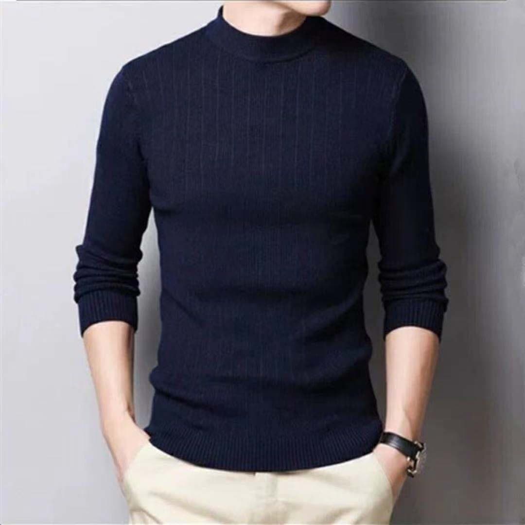 Parine Prążkowany Elegancki Sweter Męski
