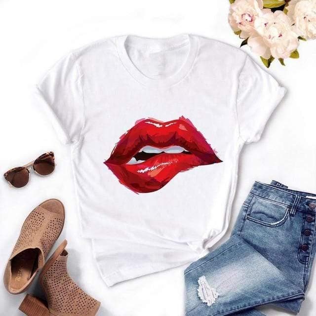 Biały T-shirt Z Ustami - Parine