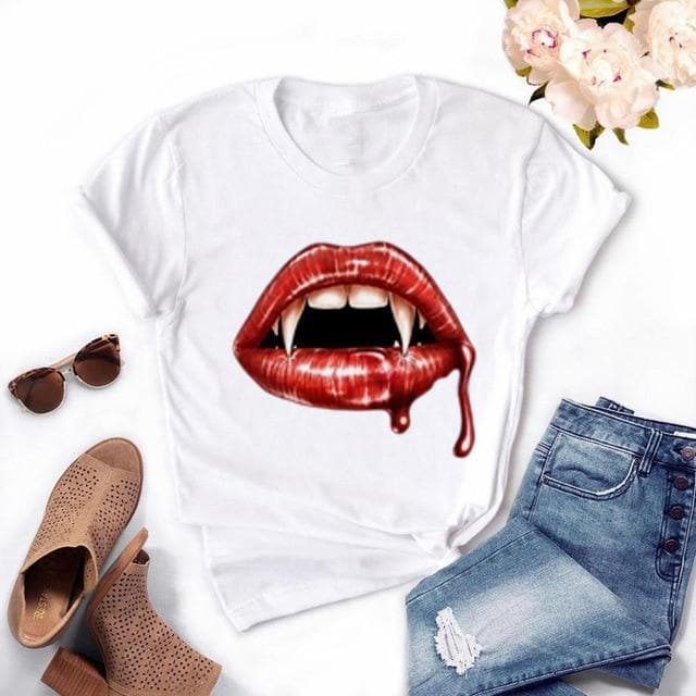 Biały T-shirt Z Ustami - Parine
