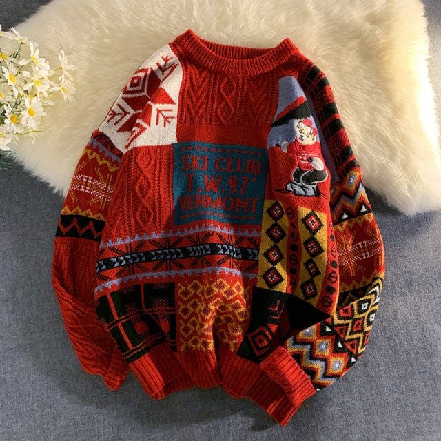 Parine Red / Asian size XXL Wełniany Świąteczny Sweter Męski