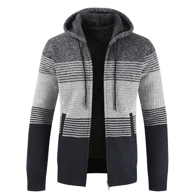 Parine Dark Gray / XXL Zimowy Kardigan Męski Z Kapturem W Paski