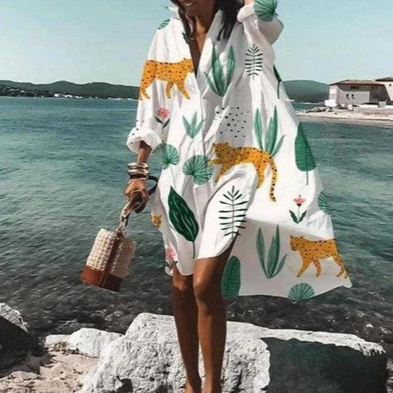 parine.pl Wzór 7 / S Bawełniana Sukienka Plażowa W Typie Koszuli