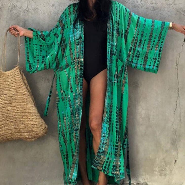parine.pl Zielony / Uniwersalny Bawełniane Kimono Plażowe
