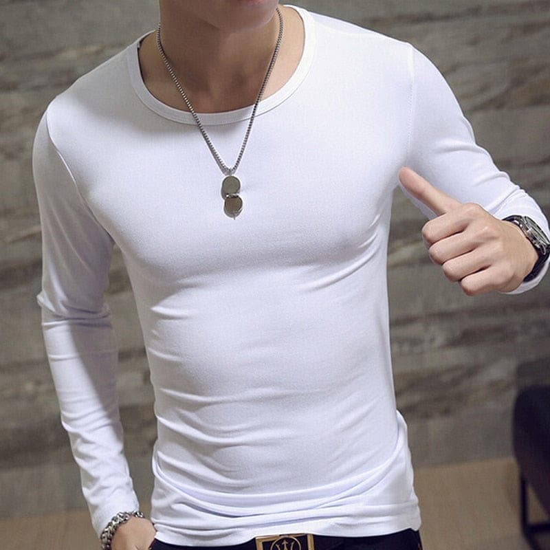 parine.pl Biały 2 / XL Bawełniany Longsleeve Męski Z Domieszką Satyny