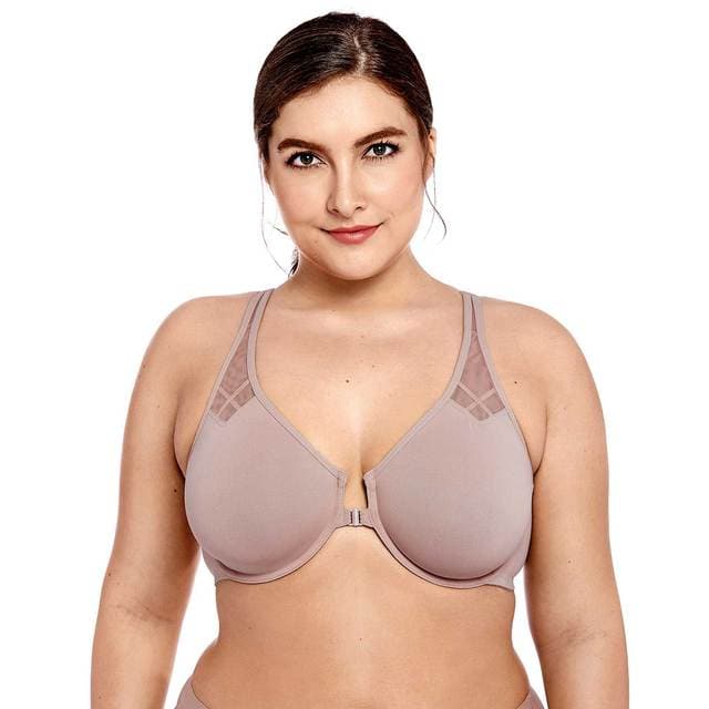 parine.pl Bielizna > Biustonosz > Plus Size Bra Ciemnoróżowy / B / 70 Biustonosz Plus Size Zapinany Z Przodu Z Głębokim Dekoltem