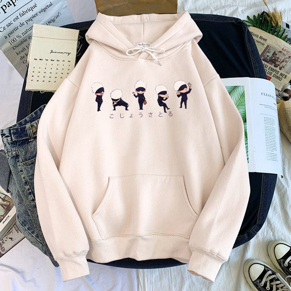 parine.pl Beżowy / XL Bluza Męska Z Nadrukiem Anime I Kapturem