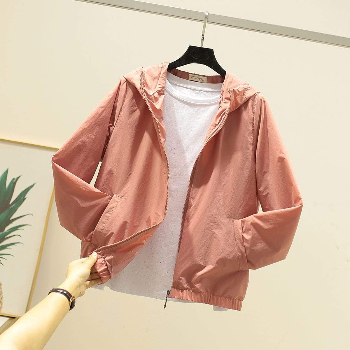 parine.pl Różowy / 3XL Cienka Kurtka Z Kapturem