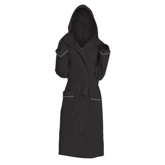 parine.pl 2302 Czarny / 5XL Ciepły Jednolity Szlafrok Z Kapturem