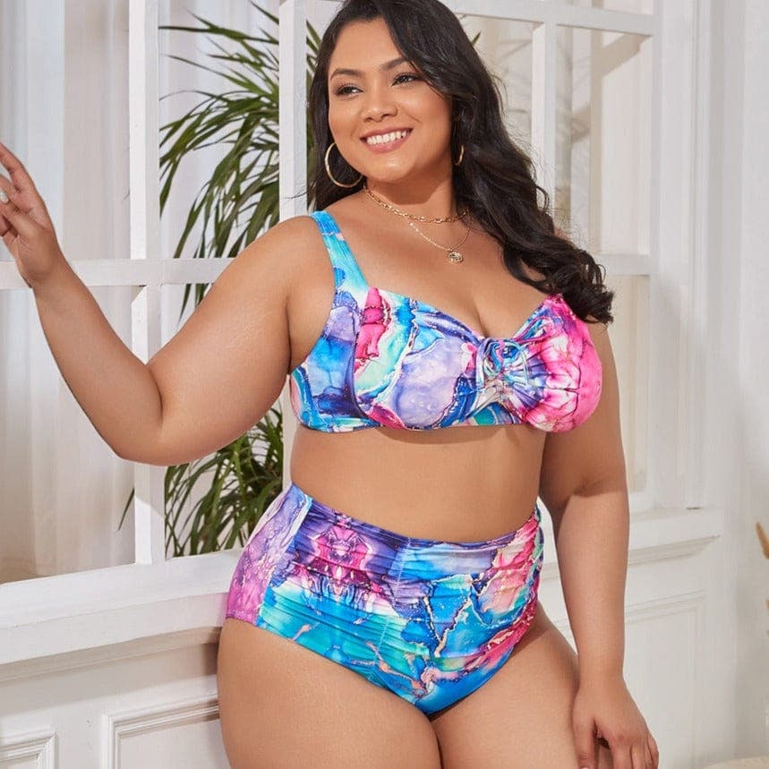 parine.pl Wzór 2 / 4XL Damskie Plus Size Bikini W Kwiaty