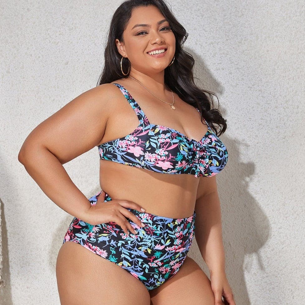 parine.pl Wzór 3 / XXL Damskie Plus Size Bikini W Kwiaty