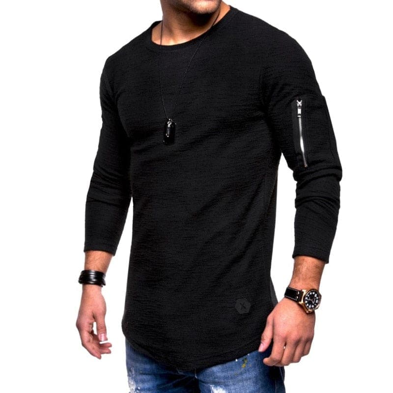 parine.pl Czarny / L Długi Longsleeve Męski Z Okrągłym Dekoltem