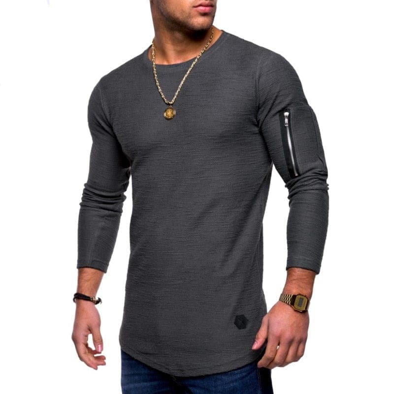 parine.pl Szary / M Długi Longsleeve Męski Z Okrągłym Dekoltem