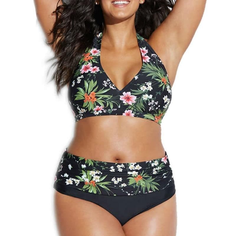 parine.pl 211 Wzór 1 / 3XL Dwuczęściowy Strój Kąpielowy Plus Size W Kwiaty