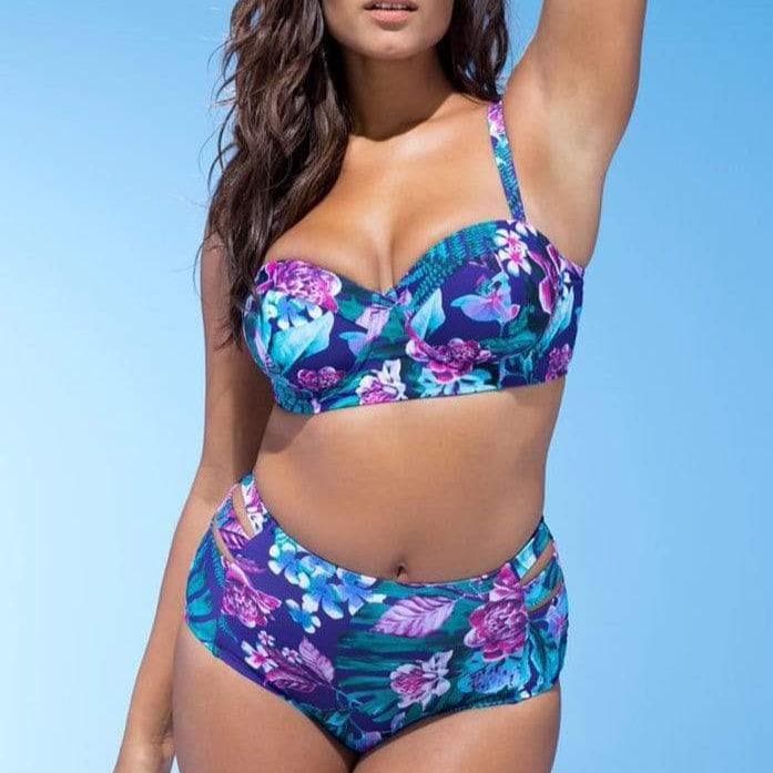 parine.pl 211 Wzór 3 / 3XL Dwuczęściowy Strój Kąpielowy Plus Size W Kwiaty