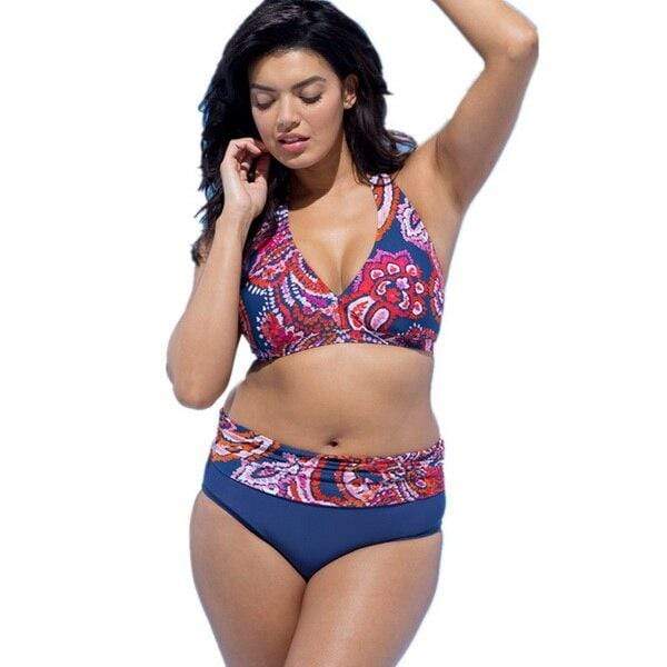 parine.pl 211 Wzór 4 / 3XL Dwuczęściowy Strój Kąpielowy Plus Size W Kwiaty