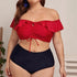 parine.pl 211 Czerwony / XXXL Dwuczęściowy Strój Kąpielowy Plus Size Z Falbanką