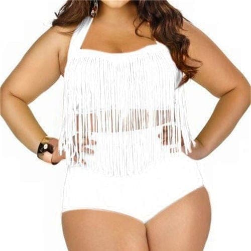 parine.pl Stroje kąpielowe > Dwuczęściowe Biały / L Dwuczęściowy Strój Kąpielowy Plus Size Z Górą Ozdobioną Sznureczkami