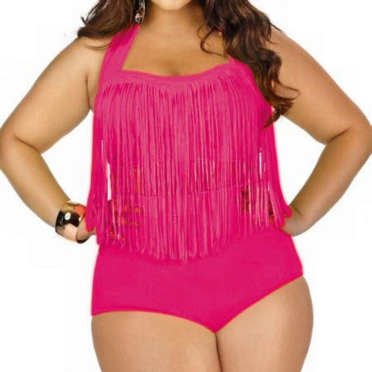 parine.pl Stroje kąpielowe > Dwuczęściowe Czerwony / L Dwuczęściowy Strój Kąpielowy Plus Size Z Górą Ozdobioną Sznureczkami