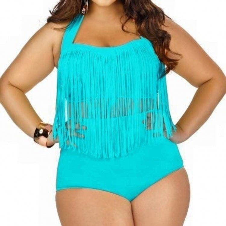 parine.pl Stroje kąpielowe > Dwuczęściowe Jasnoniebieski / L Dwuczęściowy Strój Kąpielowy Plus Size Z Górą Ozdobioną Sznureczkami