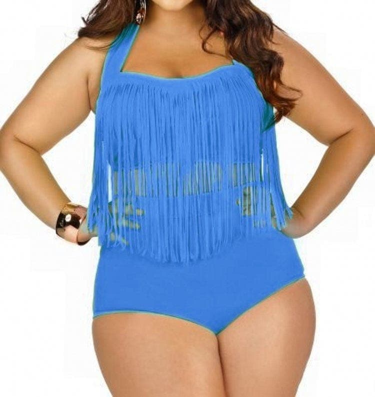 parine.pl Stroje kąpielowe > Dwuczęściowe Niebieski / L Dwuczęściowy Strój Kąpielowy Plus Size Z Górą Ozdobioną Sznureczkami