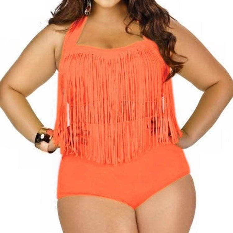 parine.pl Stroje kąpielowe > Dwuczęściowe Pomarańczowy / L Dwuczęściowy Strój Kąpielowy Plus Size Z Górą Ozdobioną Sznureczkami