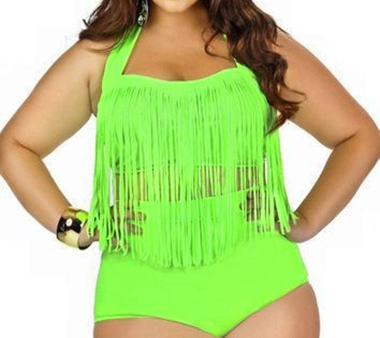 parine.pl Stroje kąpielowe > Dwuczęściowe Zielony / L Dwuczęściowy Strój Kąpielowy Plus Size Z Górą Ozdobioną Sznureczkami