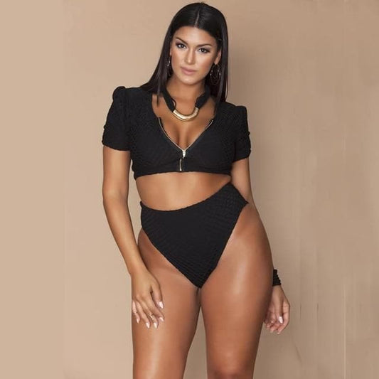 parine.pl 211 Czarny / XL Dwuczęściowy Strój Kąpielowy Plus Size Z Wysokim Stanem