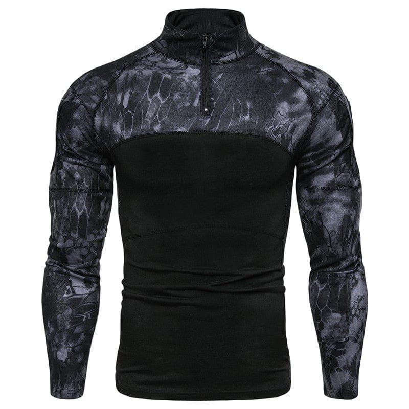 parine.pl Czarny / XXL Elastyczny Longsleeve Męski W Stylu Wojskowym