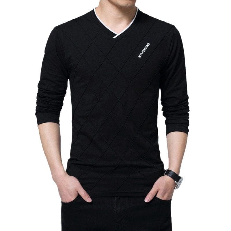 parine.pl Czarny / 4XL Elastyczny Longsleeve Męski Z Bawełny