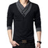 parine.pl Czarny / 3XL Elegancki Bawełniany Longsleeve Męski Z Dekoltem W Serek