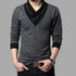 parine.pl Szary / 3XL Elegancki Bawełniany Longsleeve Męski Z Dekoltem W Serek
